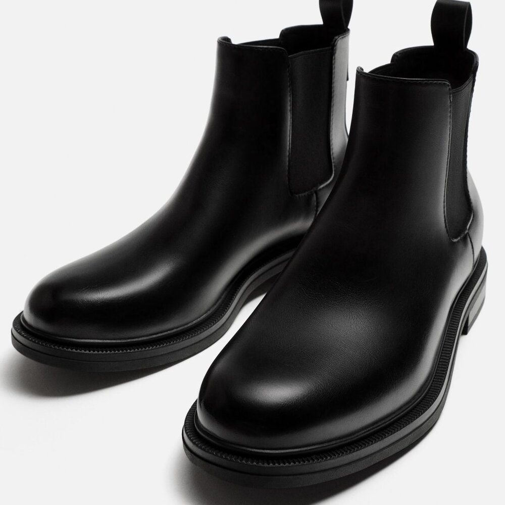 Zara Men’s Chelsea Boots | Black Leather Ankle Boots | Classic Dress Casual